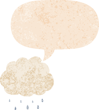 çizgi film yağmur bulutu ile konuşma balonu grunge sıkıntılı retro dokuma tarzı bir insan tarafından çizilmiş