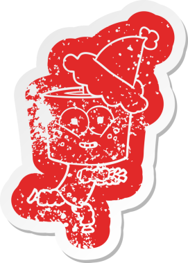 Mutlu çizgi film, insan tarafından çizilmiş Noel Baba şapkası takan bir robotun sıkıntılı çıkartması.