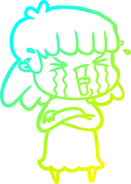 Bir insan tarafından çizilmiş göz yaşları içinde bir çizgi film kadını çizimi.