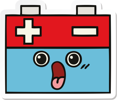 Bir insan tarafından çizilmiş şirin bir araba aküsünün çıkartması.