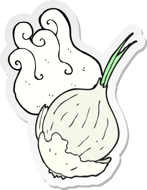 Bir insan tarafından çizilmiş sarımsak karikatürü çıkartması.