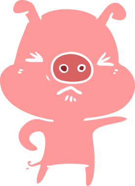 Bir insan tarafından çizilmiş düz renkli çizgi film kızgın domuz.