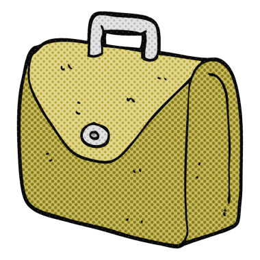 Bir insan tarafından çizilmiş eski bir evrak çantası.