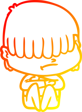 Bir insan tarafından çizilmiş dağınık saçlı bir çizgi film çocuğunun sıcak çizgi çizimi.