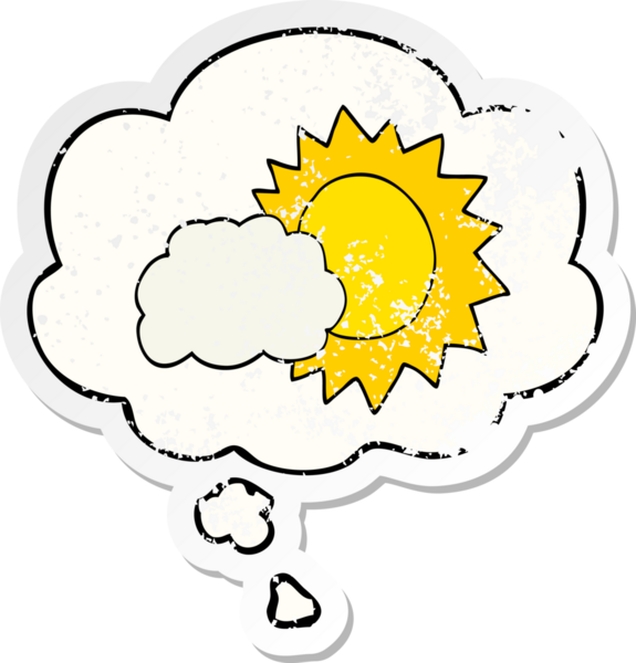 Düşünce baloncuklu karikatür havası bir insan tarafından çizilmiş yıpranmış bir çıkartma gibi.