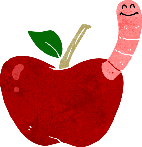 Bir insan tarafından çizilmiş solucanlı çizgi film elması