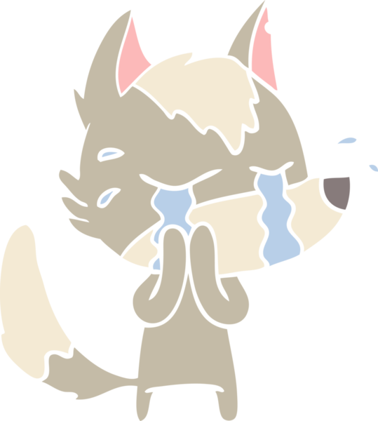 Bir insan tarafından çizilmiş düz renkli ağlayan kurt resmi.