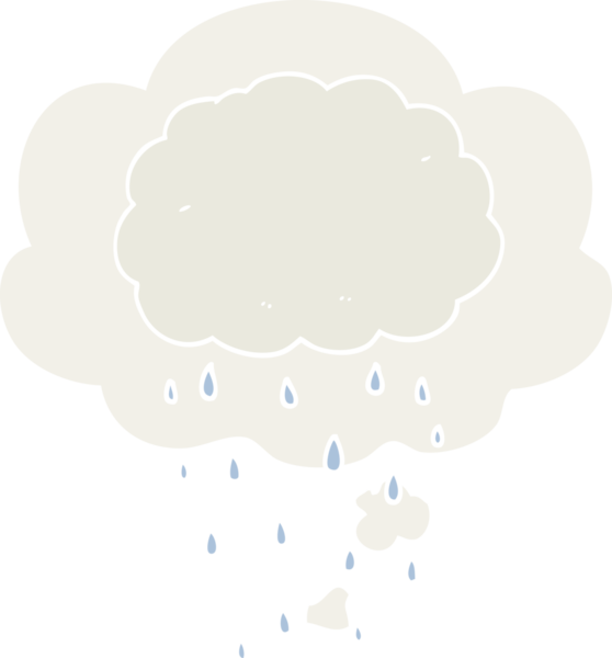 Düşünce baloncuğu olan karikatür yağmur bulutu insan tarafından çizilmiş.