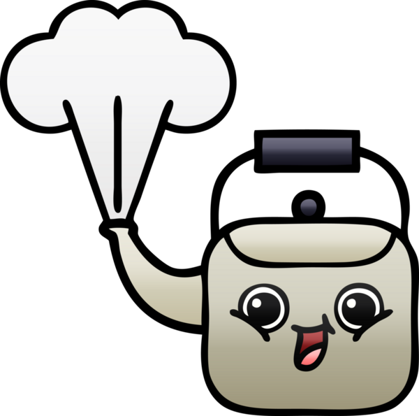 Bir insan tarafından çizilmiş dumanı tüten bir çaydanlığın gölgeli çizgi filmi.