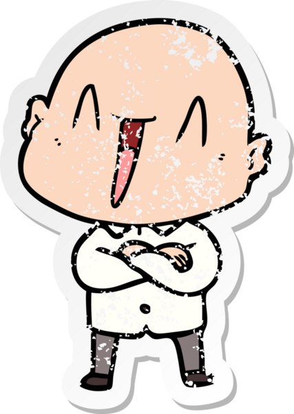 Bir insan tarafından çizilmiş mutlu, kel bir adamın sıkıntılı çıkartması.