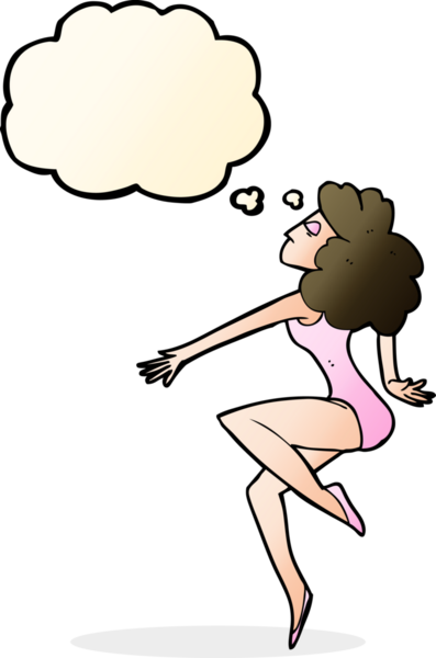 Bir insan tarafından çizilmiş düşünce balonlu çizgi film dansçısı kadın.
