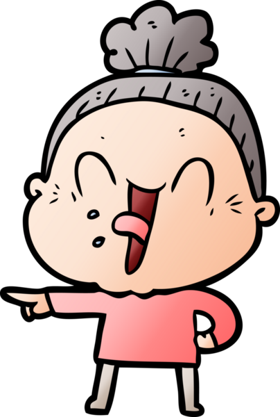 Bir insan tarafından çizilmiş mutlu yaşlı kadın çizgi filmi.