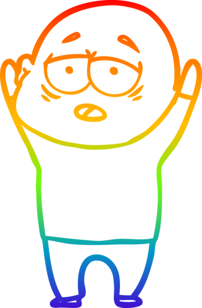 Gökkuşağı gradyan çizgi çizimi bir insan tarafından çizilmiş yorgun kel bir adam