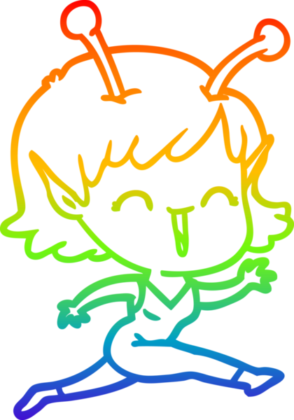 Gökkuşağı gradyan çizgi çizimi bir insan tarafından çizilmiş uzaylı bir kızın gülüşü.