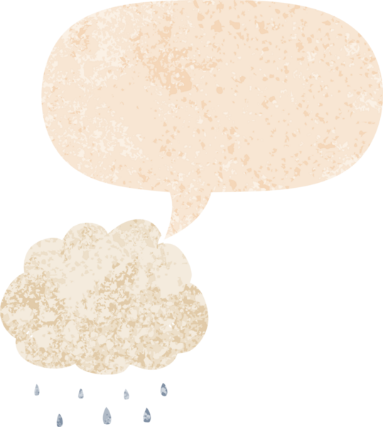 çizgi film yağmur bulutu ile konuşma balonu grunge sıkıntılı retro dokuma tarzı bir insan tarafından çizilmiş
