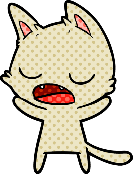 Bir insan tarafından çizilmiş konuşan kedi çizgi filmi.