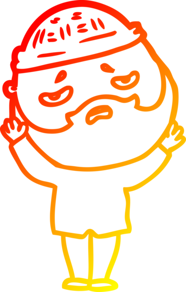 İnsan tarafından çizilmiş sakallı, endişeli bir çizgi film karakteri.