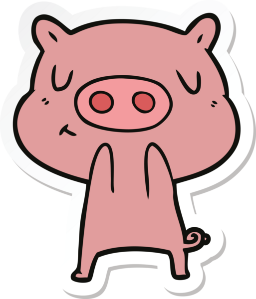 Bir insan tarafından çizilmiş çizgi film içerikli bir domuzun çıkartması.