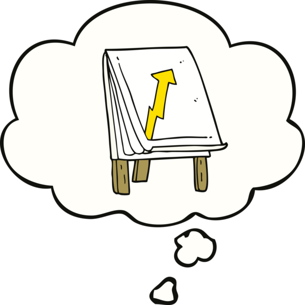 Bir insan tarafından çizilmiş düşünce baloncuklu oklu karikatür çizelgesi