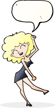 Bir insan tarafından çizilmiş konuşma balonu olan çizgi film dansçısı kadın.