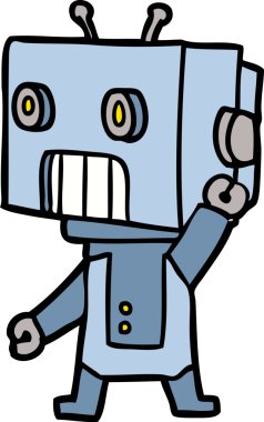 Bir insan tarafından çizilmiş çizgi film robotu