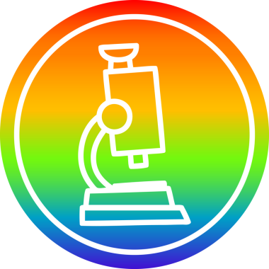 bir insan tarafından çizilmiş gökkuşağı gradyanı ile mikroskop ve dairesel simge