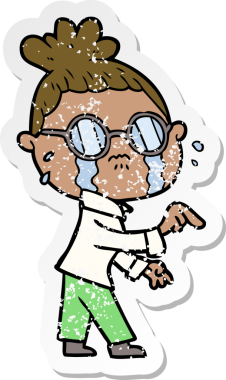 Bir insan tarafından çizilmiş gözlüklü, ağlayan bir karikatür çıkartması.