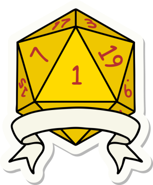 Bir insan tarafından çizilmiş doğal bir d20 zar etiketi.