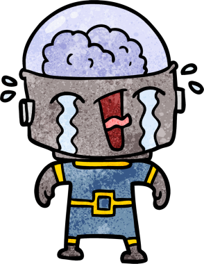 Bir insan tarafından çizilmiş ağlayan robot çizgi film.