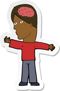 Bir insan tarafından çizilmiş beyni olan bir karikatürcünün çıkartması.