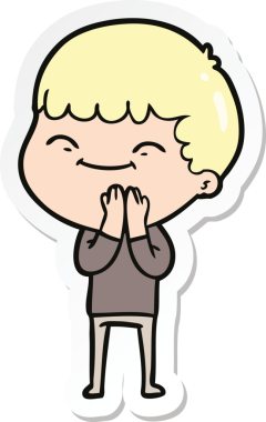 Bir insan tarafından çizilmiş mutlu bir çocuğun çıkartması.