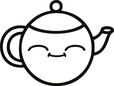 Bir insan tarafından çizilmiş mutlu bir çaydanlığın çizgi çizimi.