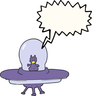 Bir insan tarafından çizilmiş serbest konuşma balonu çizgi film uzay gemisi