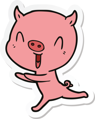 Bir insan tarafından çizilmiş mutlu çizgi film domuzu çıkartması.