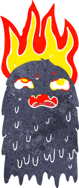 Bir insan tarafından çizilmiş yanan çizgi film hayaleti.