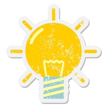 Bir insan tarafından çizilmiş parlak ampul grunge çıkartması.