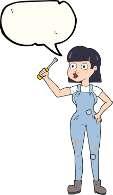 Bir insan tarafından çizilmiş serbest konuşma balonu karikatürü kadın tamirci