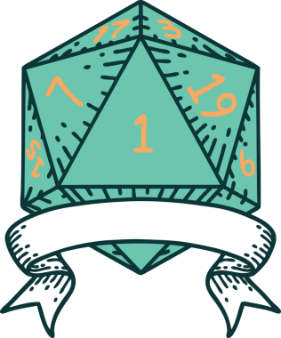 Retro Dövme Biçimi Doğal Bir d20 zar bir insan tarafından çizildi