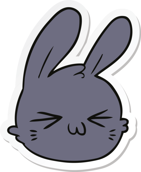 Bir insan tarafından çizilmiş tavşan suratlı karikatür çıkartması.