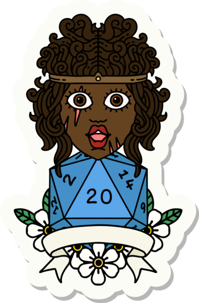 Bir insan tarafından çizilmiş 20 zarlı bir insan barbarının çıkartması.