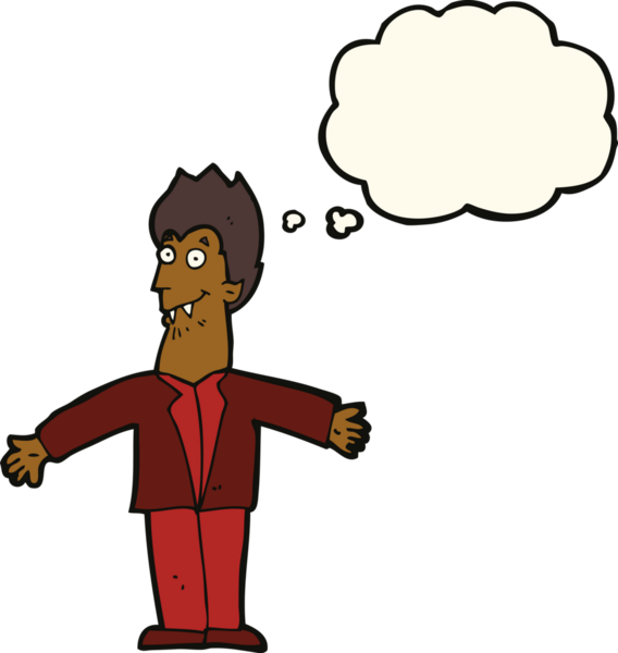 Bir insan tarafından çizilmiş düşünce balonlu vampir adam.