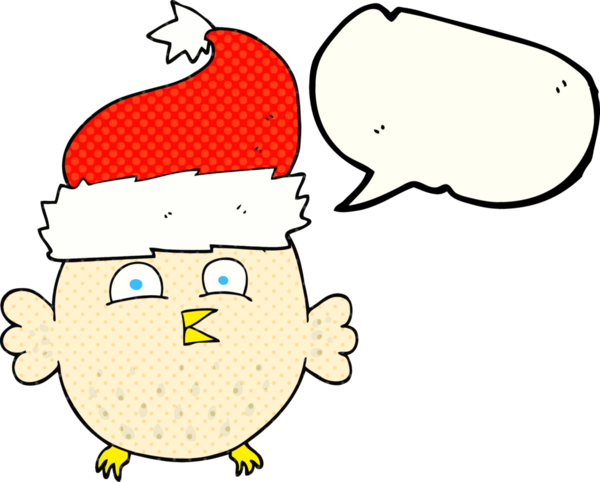 Bir insan tarafından çizilmiş noel şapkası giyen bir baykuş çizilmiş.