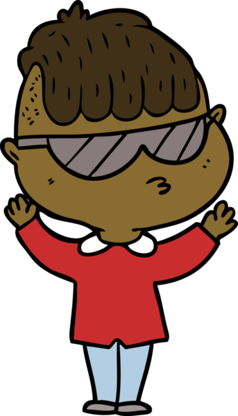 Bir insan tarafından çizilmiş güneş gözlüğü takan çizgi film çocuğu.