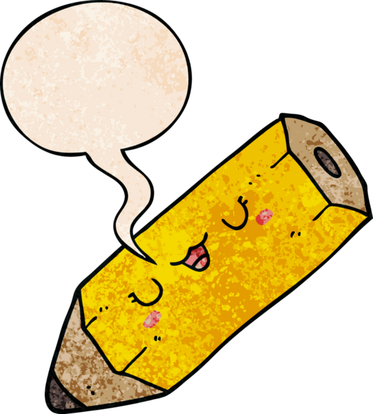 Bir insan tarafından çizilmiş eski moda konuşma baloncuklu sevimli çizgi film kalemi.