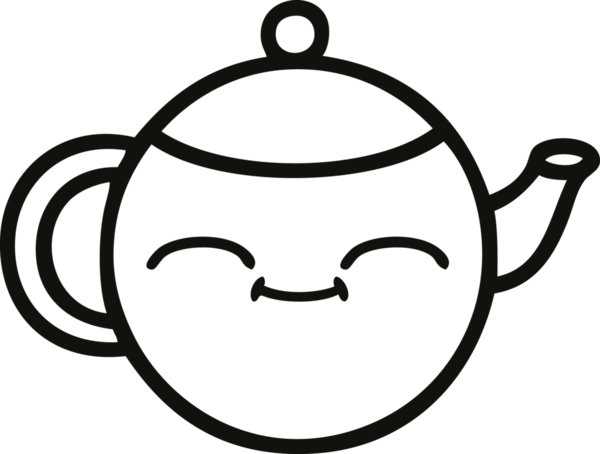 Bir insan tarafından çizilmiş mutlu bir çaydanlığın çizgi çizimi.