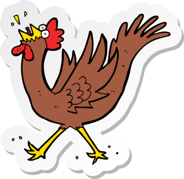 Bir insan tarafından çizilmiş karikatür horozunun çıkartması.