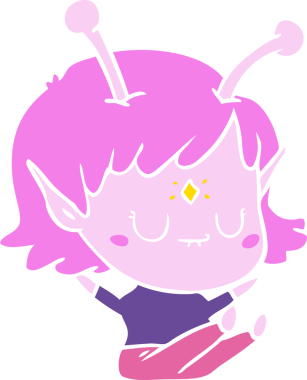 Bir insan tarafından çizilmiş düz renkli uzaylı kız çizgi filmi.