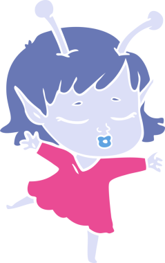 Tatlı uzaylı kız düz renkli çizgi film bir insan tarafından çizilmiş.