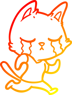 Bir insan tarafından çekilen, ağlayan çizgi film kedisinin sıcak çizgi çizimi