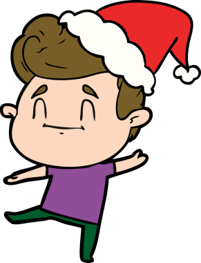 Bir insan tarafından çizilmiş Noel Baba şapkası takan bir adamın çizdiği mutlu el çizgisi.